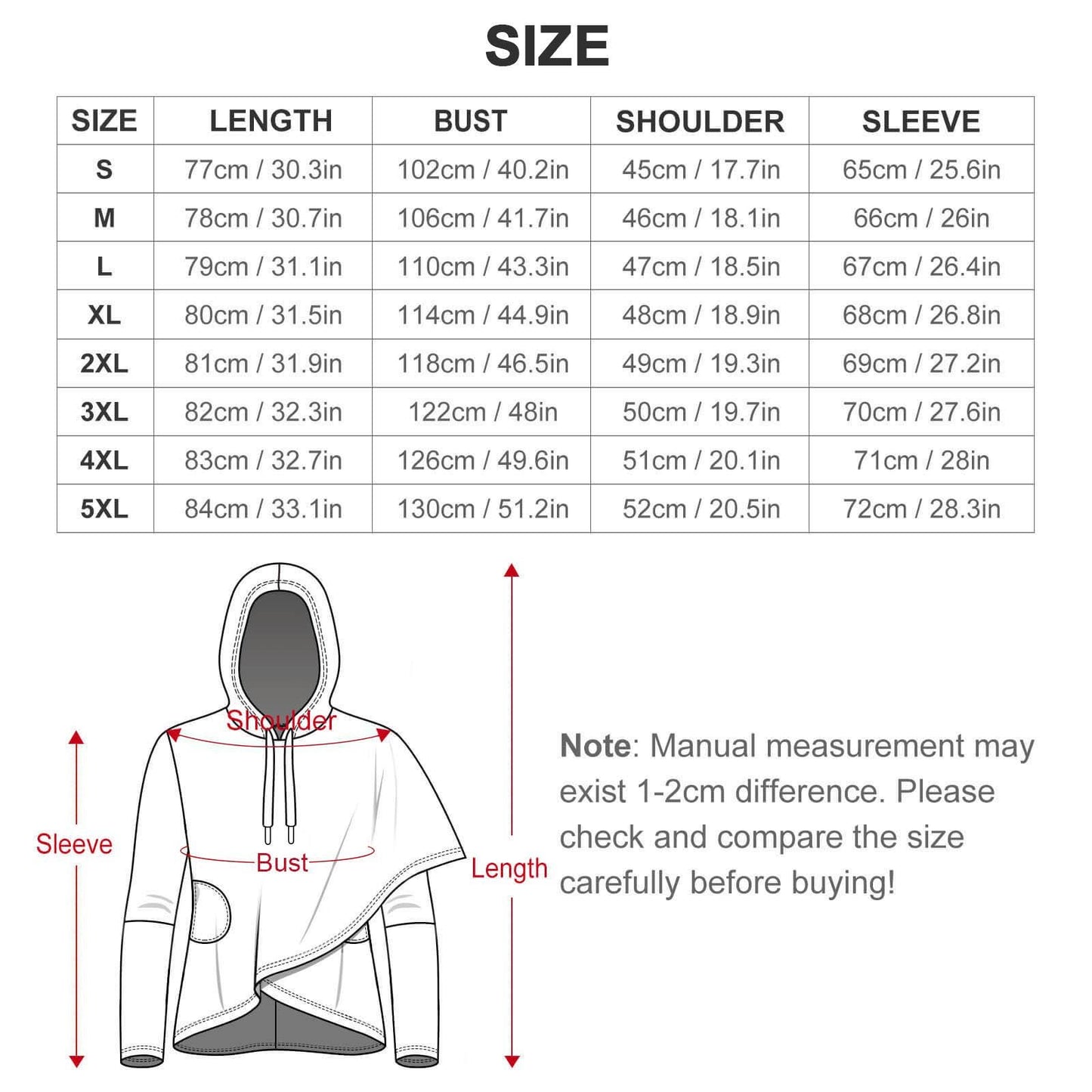 sizes S - 5XL Autumn Vibes white poncho, women's long sleeve hoodie, irregular hem, casual autumn style,