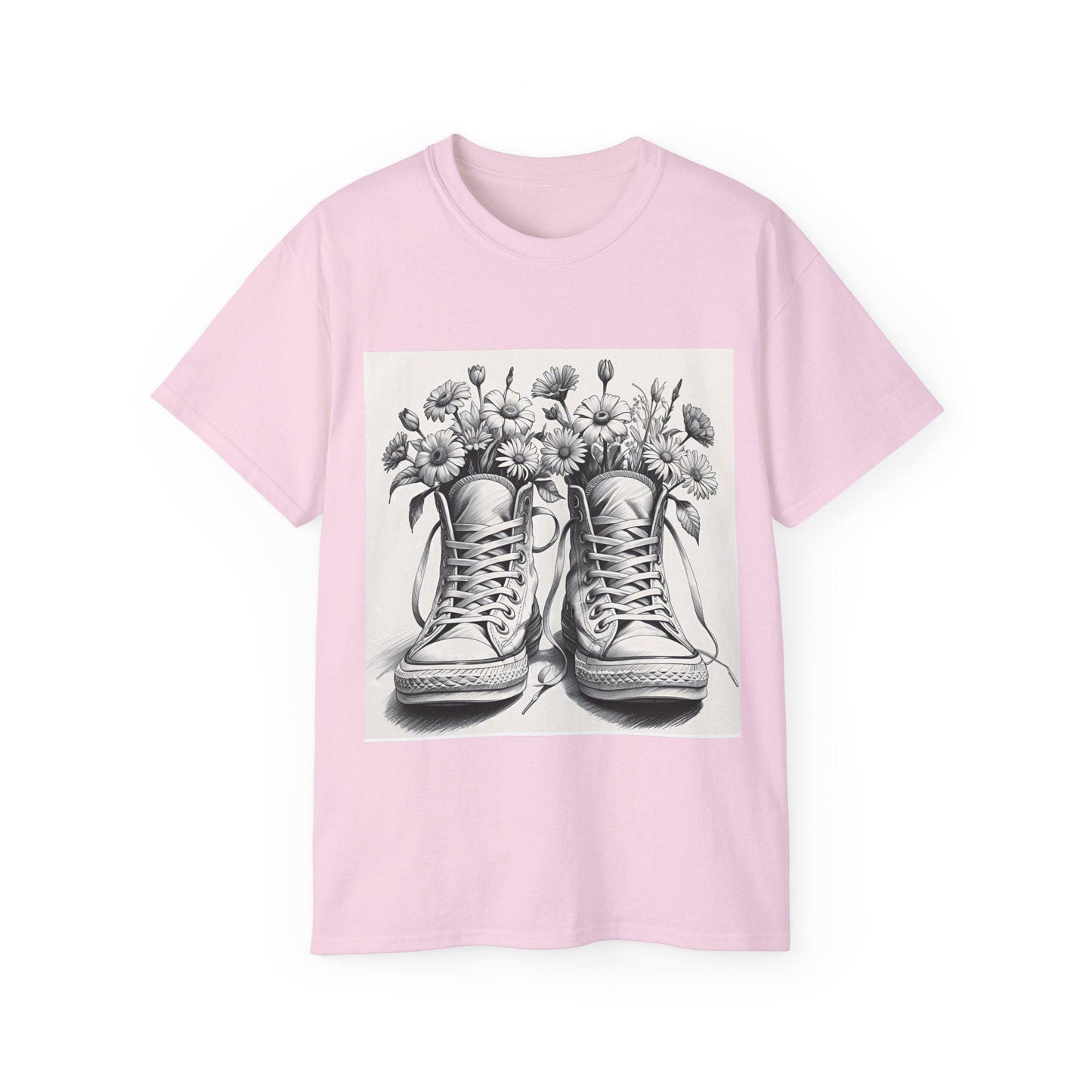 Camiseta unisex floral Converse - Algodón ultra suave, zapatillas vintage con estampado floral, tallas S-5XL