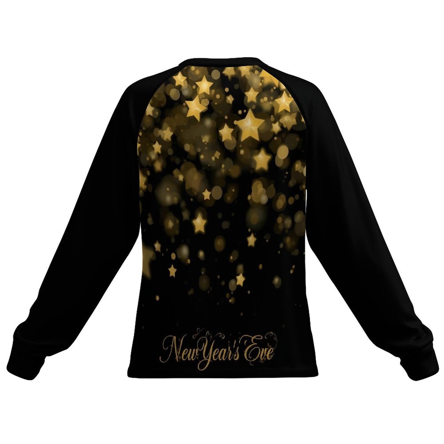 T-shirt raglan femme manches longues noir & étoiles dorées – spécial fêtes (S à 6XL) - Big Smiles All Sizes