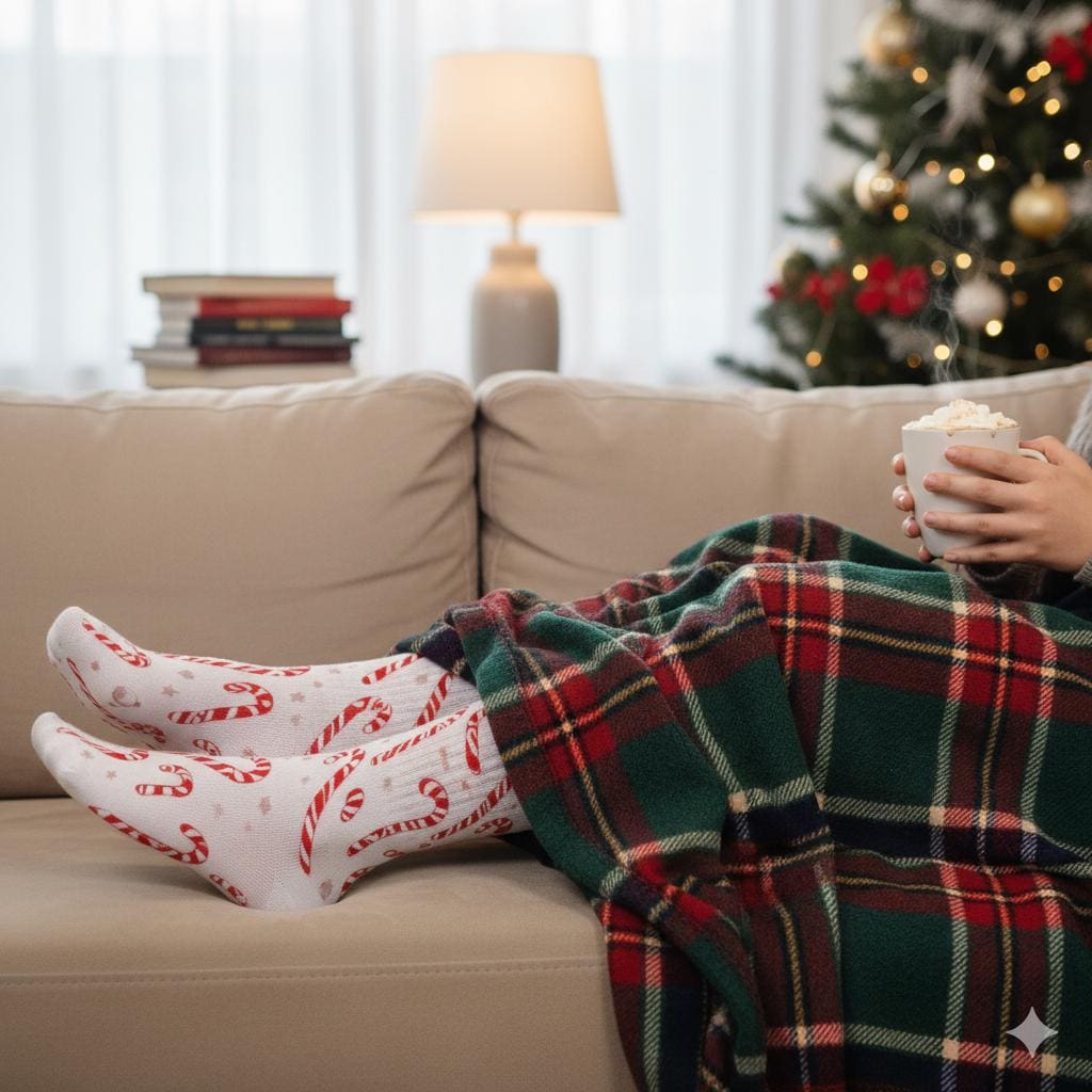 Chaussettes montantes Noël | Imprimé cannes de sucre | Unisexes, respirantes & extensibles | Mode inclusive Big Smiles