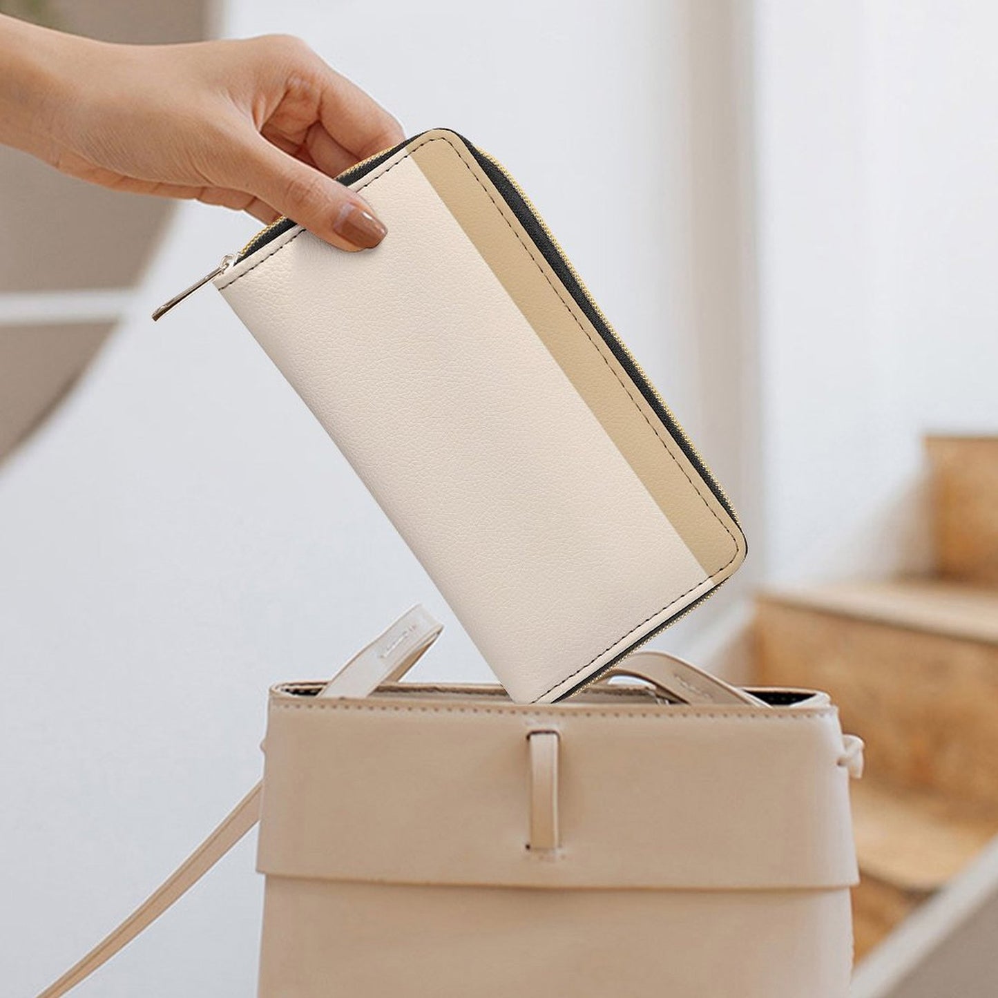 Portefeuille beige en cuir vegan haut de gamme – Élégance naturelle et grande capacité - Big Smiles All Sizes