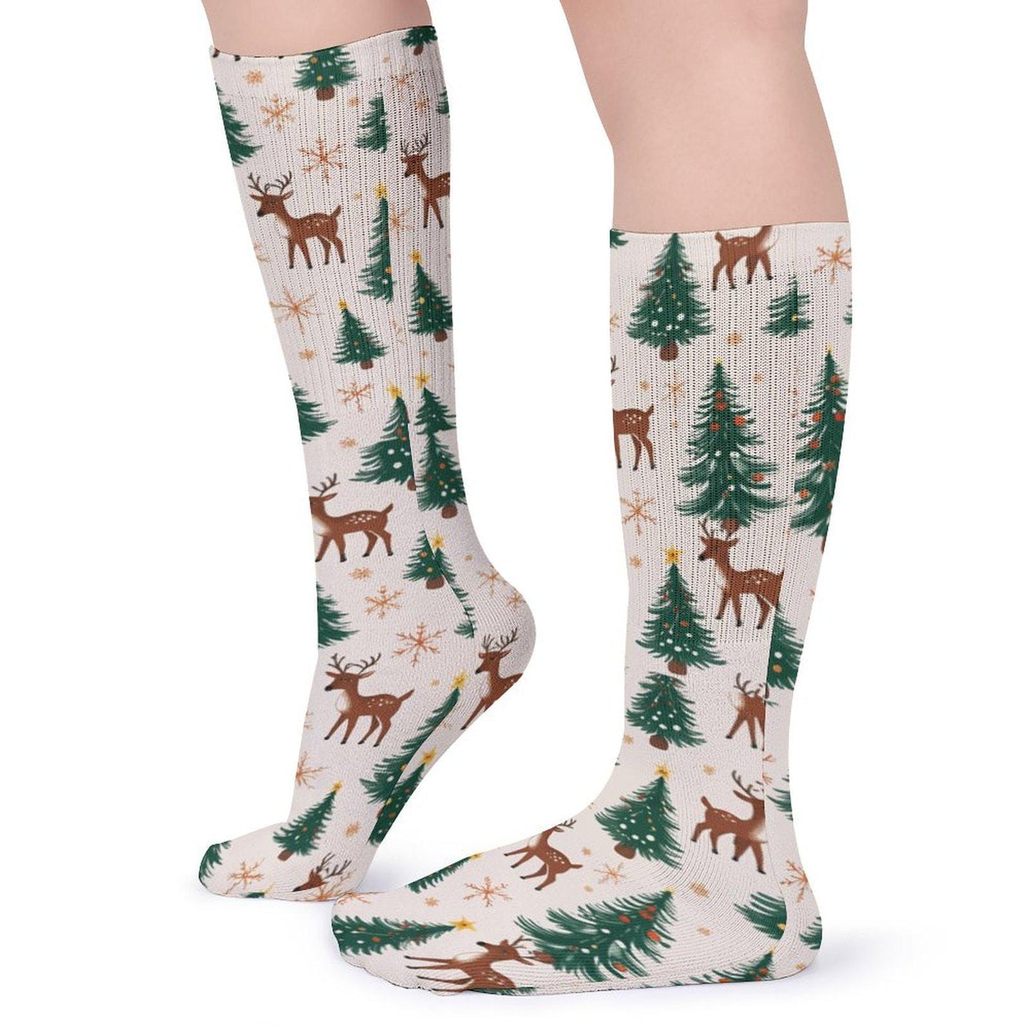 Chaussettes montantes crème Noël | Rennes, sapins et flocons | Respirantes & stretch | Mode inclusive Big Smiles