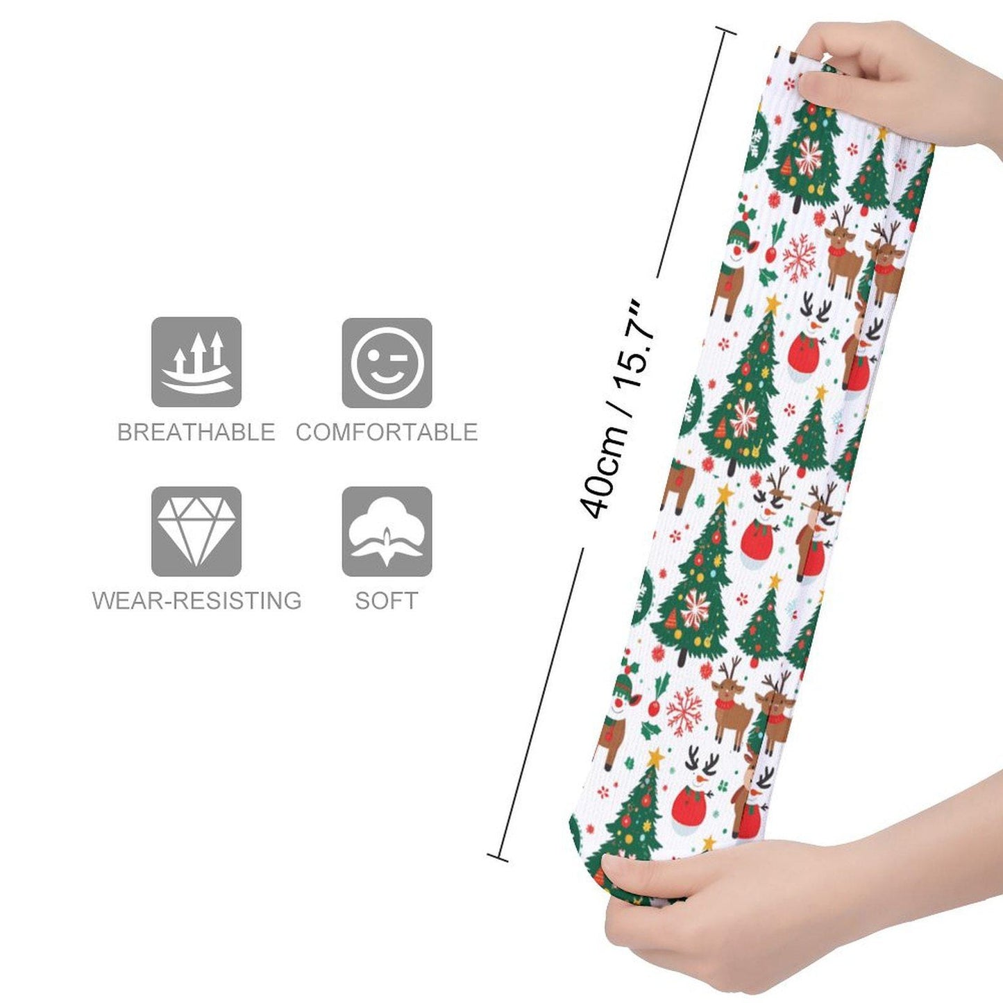 Chaussettes montantes blanches Noël | Rennes, sapins et boules | Respirantes & stretch | Mode inclusive Big Smiles