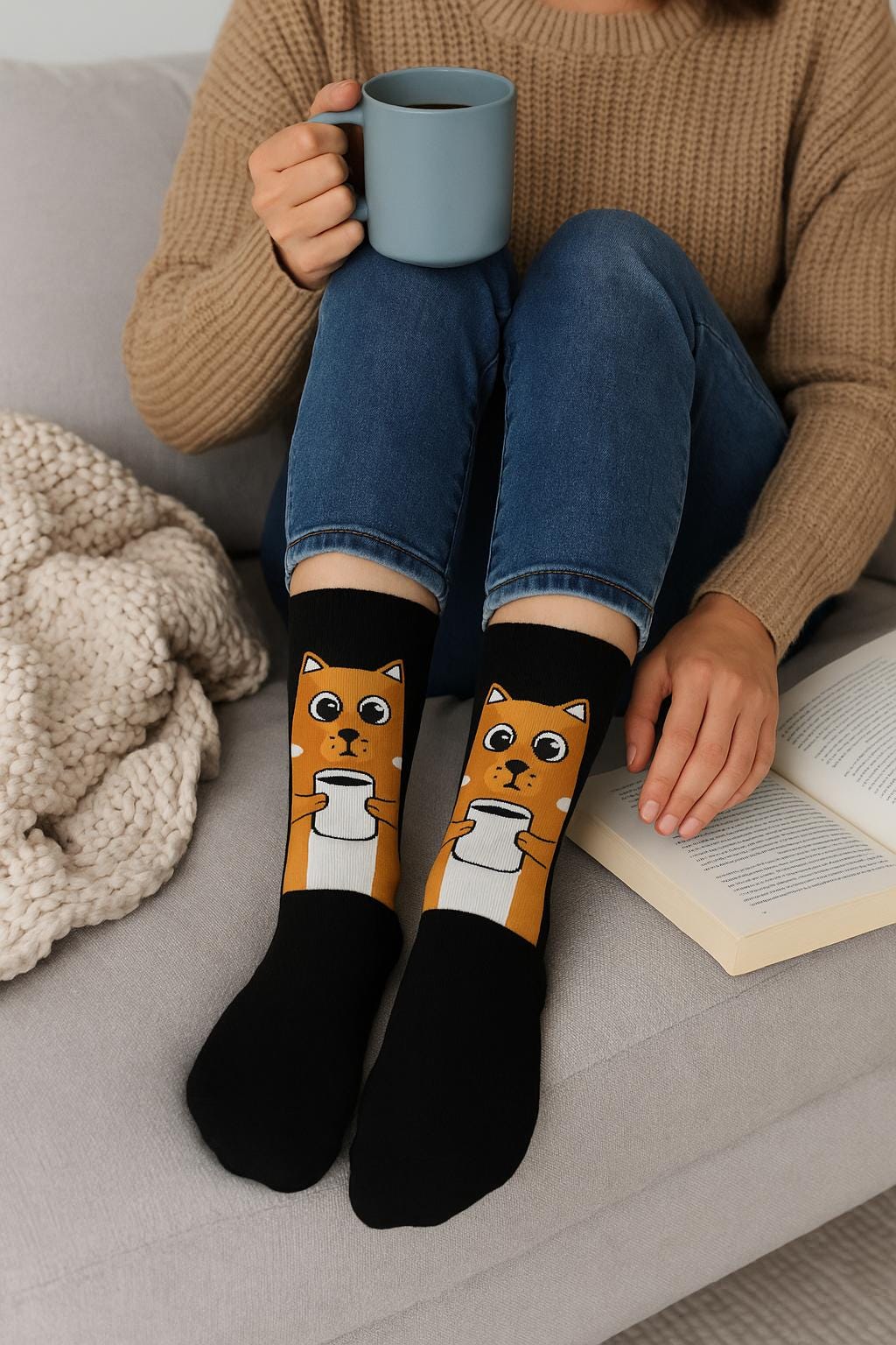 Chaussettes « Dog Lover » – crew imprimées chien mignon, cadeau fun & cosy