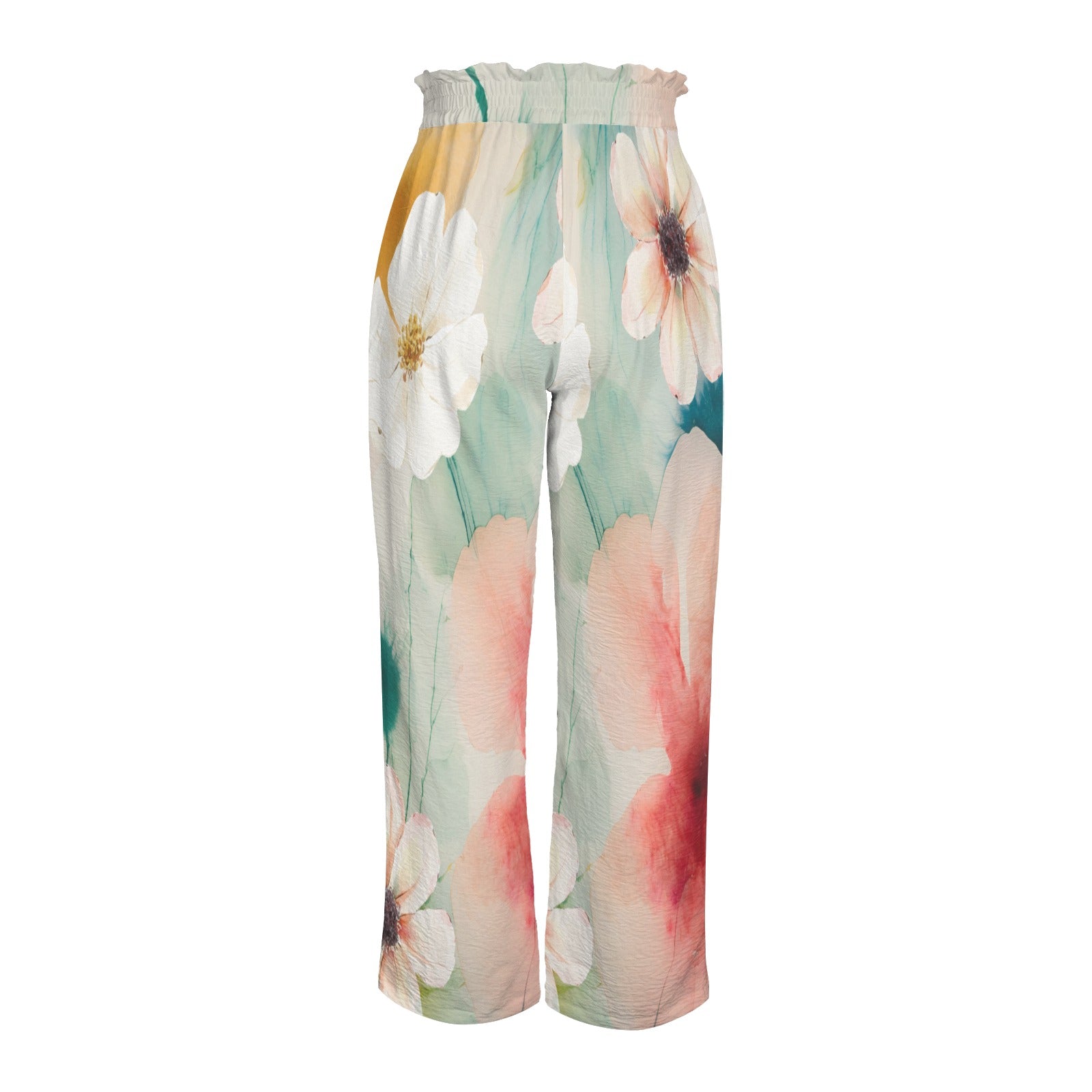 Pantalon large fleurs aquarelle – taille élastique à nouer & poches (S à 5XL) - Big Smiles All Sizes