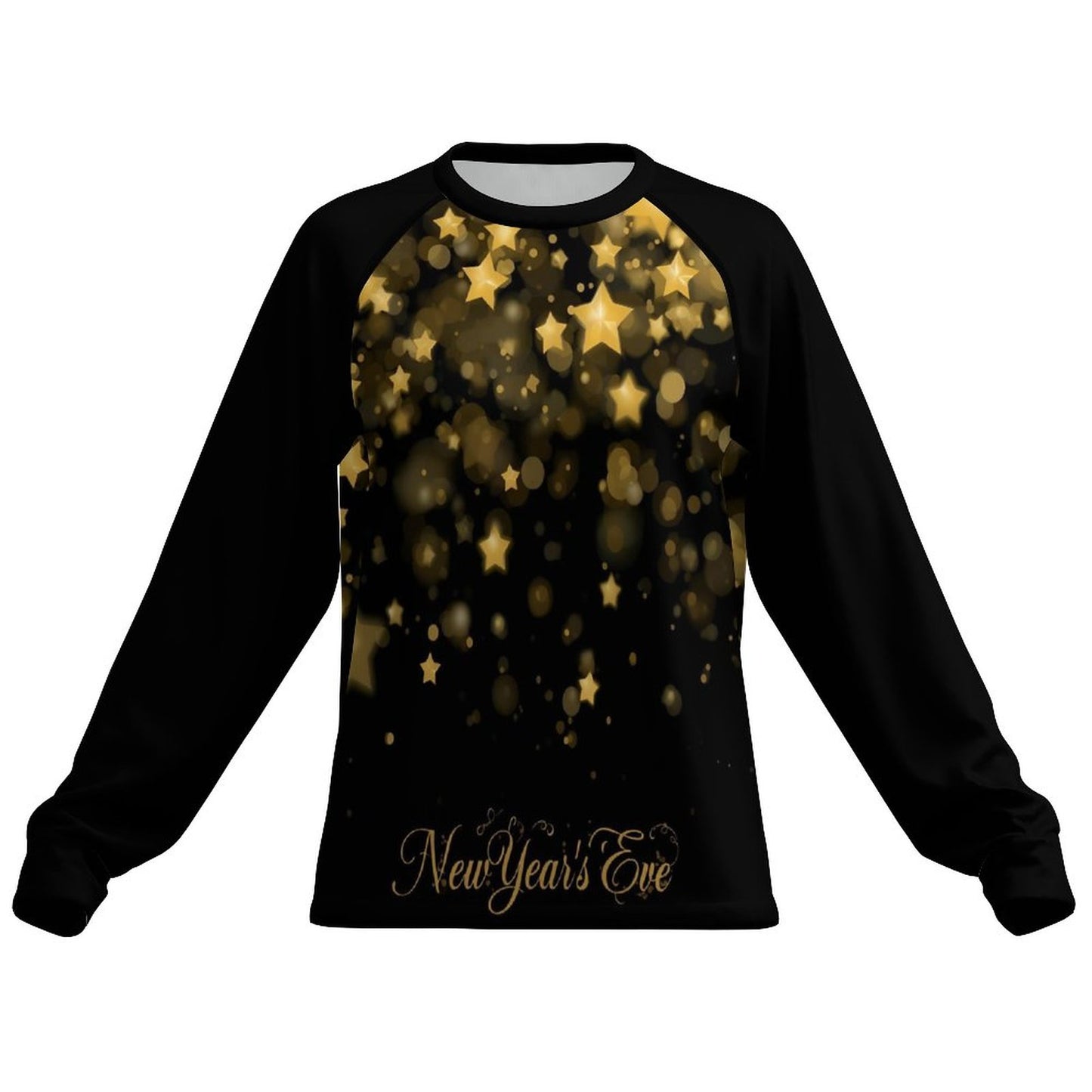 T-shirt raglan femme manches longues noir & étoiles dorées – spécial fêtes (S à 6XL) - Big Smiles All Sizes