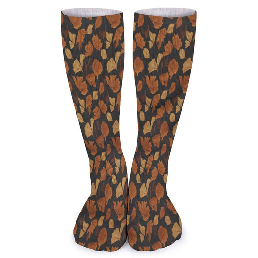 Chaussettes montantes feuilles d’automne – respirantes, anti-glisse & confort mollets – impression all-over | Big Smiles