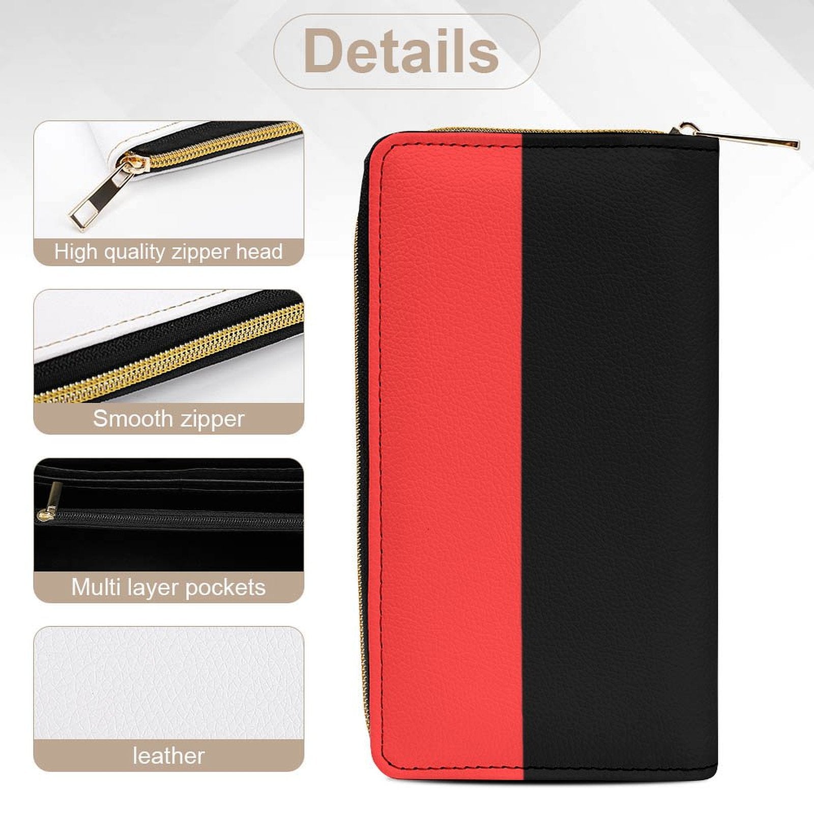 Portefeuille noir et rouge en cuir vegan haut de gamme – Élégance audacieuse et grande capacité - Big Smiles All Sizes