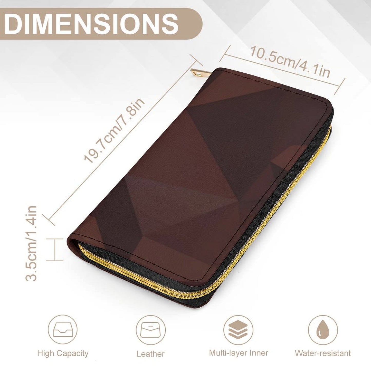 Portefeuille marron géométrique en cuir vegan haut de gamme – Élégance moderne et grande capacité - Big Smiles All Sizes