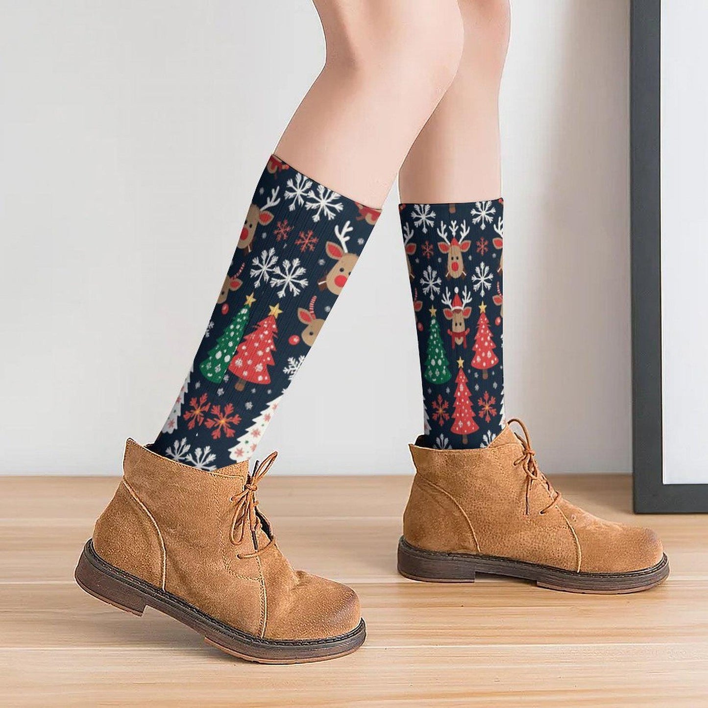 Chaussettes montantes Noël | Rennes, flocons et sapins | Respirantes, douces & stretch | Mode inclusive Big Smiles