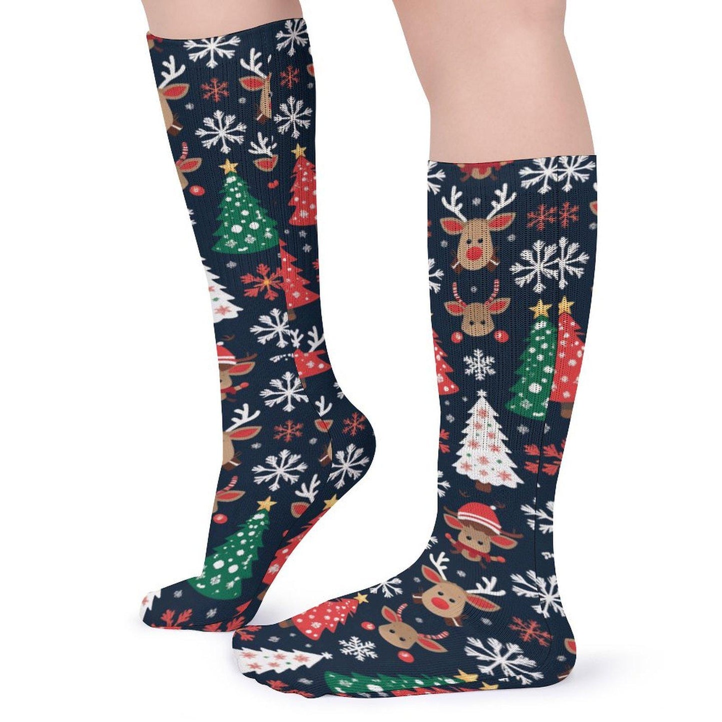 Chaussettes montantes Noël | Rennes, flocons et sapins | Respirantes, douces & stretch | Mode inclusive Big Smiles