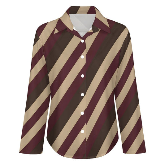 Chemise à ourlet asymétrique – rayures bordeaux, taupe & brun | Big Smiles