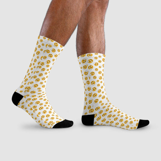 Chaussettes « Emoji thinking » – crew sublimées, motif emoji doré, confort quotidien