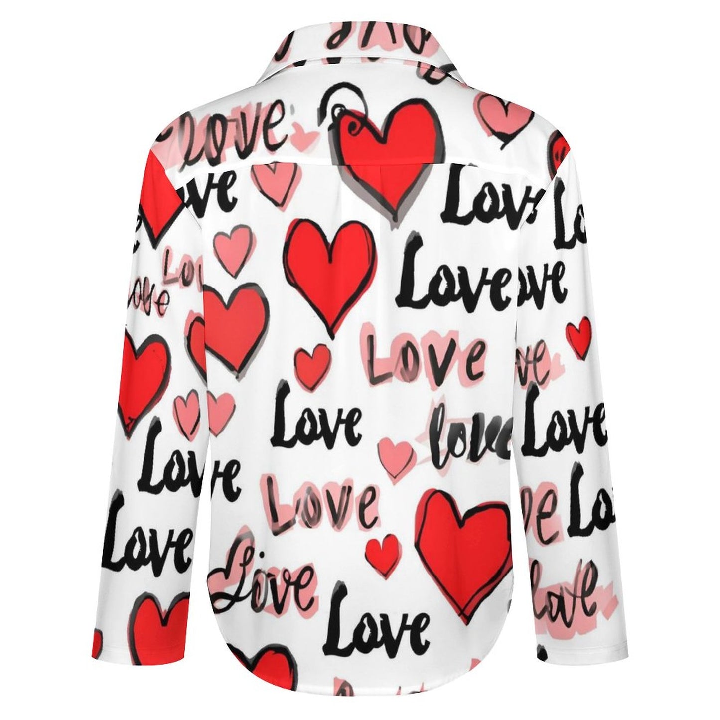 Chemise à ourlet asymétrique – imprimé cœurs “Love” rose & rouge | Big Smiles