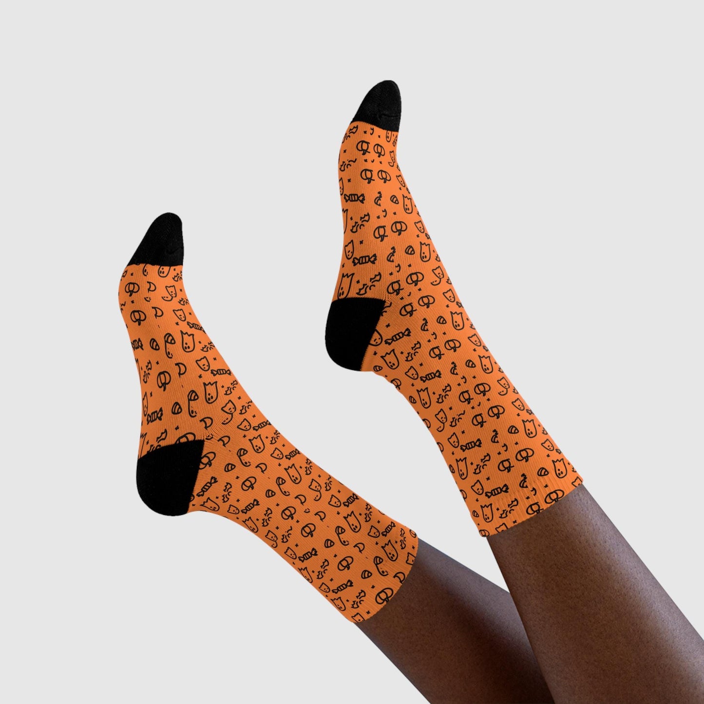 Chaussettes « Halloween » – fantômes & citrouilles, crew sublimées orange, cadeau festif automne