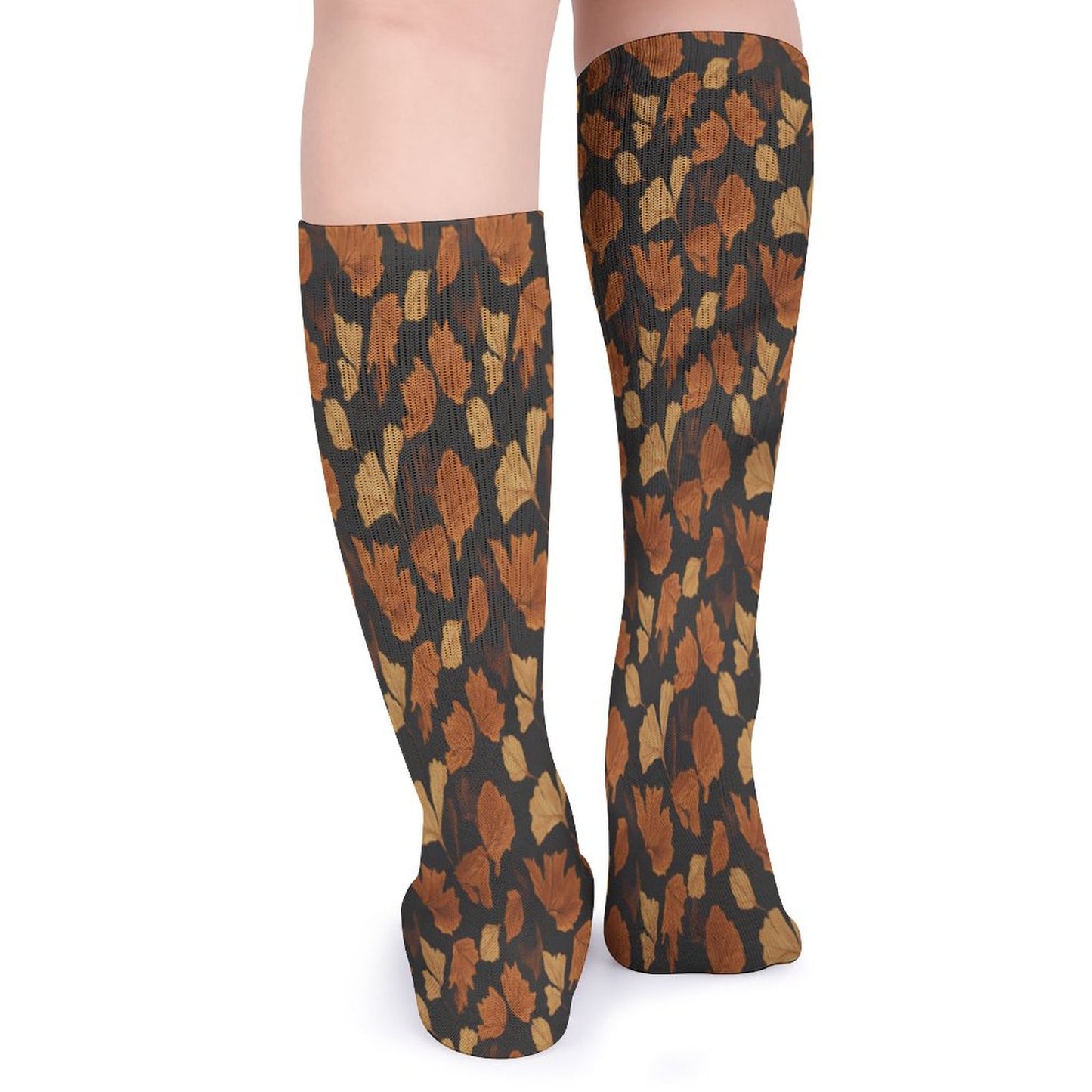 Chaussettes montantes feuilles d’automne – respirantes, anti-glisse & confort mollets – impression all-over | Big Smiles