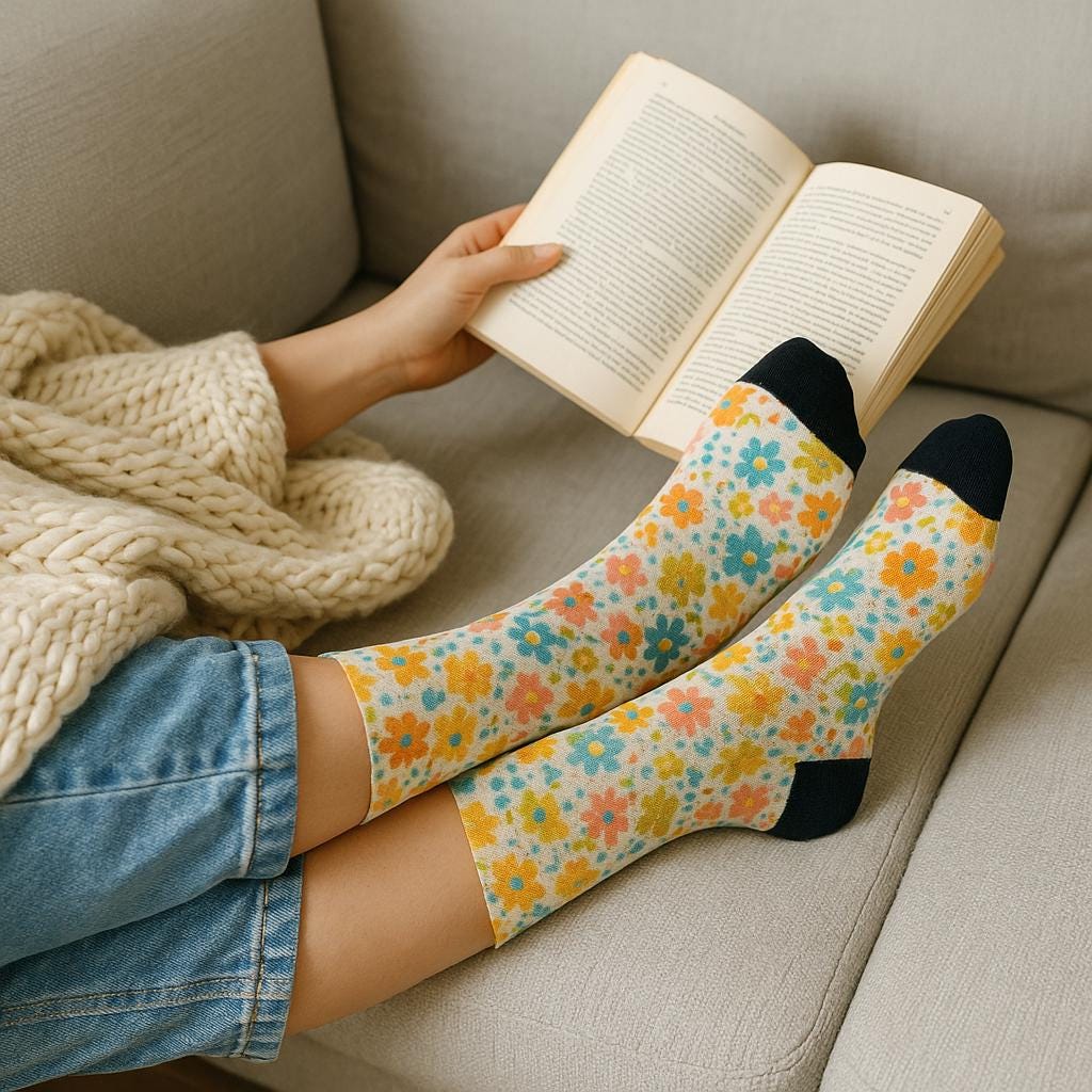 Chaussettes « Floral Pop » – mi-mollet, motif fleuri coloré, confort cosy printemps
