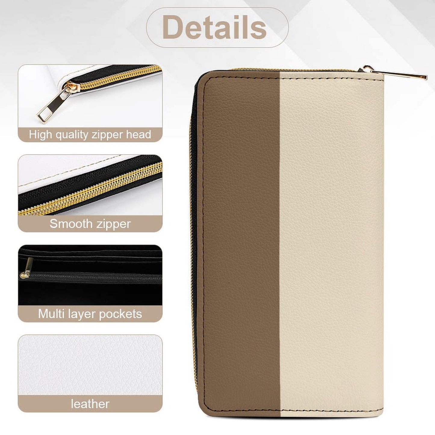 Portefeuille beige et taupe en cuir vegan haut de gamme – Élégance naturelle et grande capacité - Big Smiles All Sizes