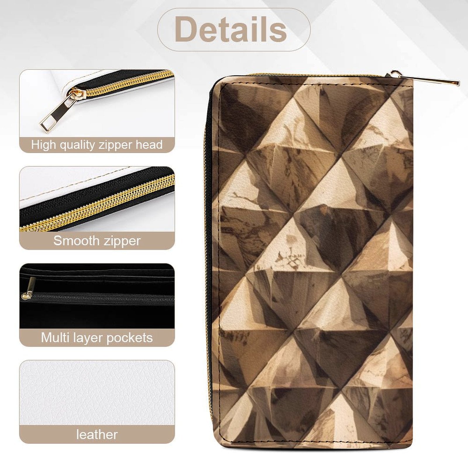Portefeuille marron géométrique en cuir vegan haut de gamme – Style moderne et grande capacité - Big Smiles All Sizes