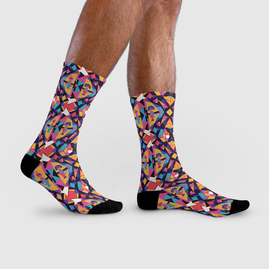 Chaussettes « Geo Pop » – crew sublimées, motif géométrique coloré, confort cosy