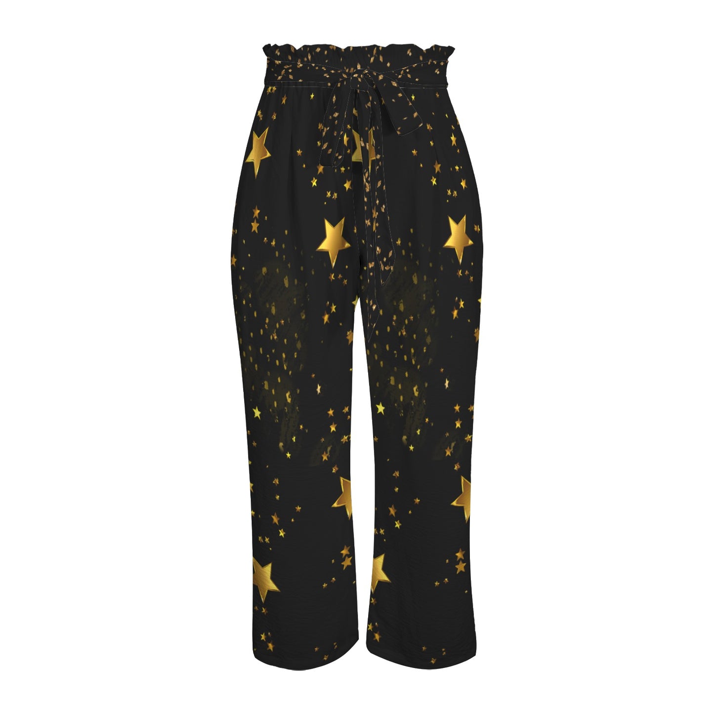 Pantalon large noir à étoiles – taille élastique à nouer & poches (S à 5XL) - Big Smiles All Sizes