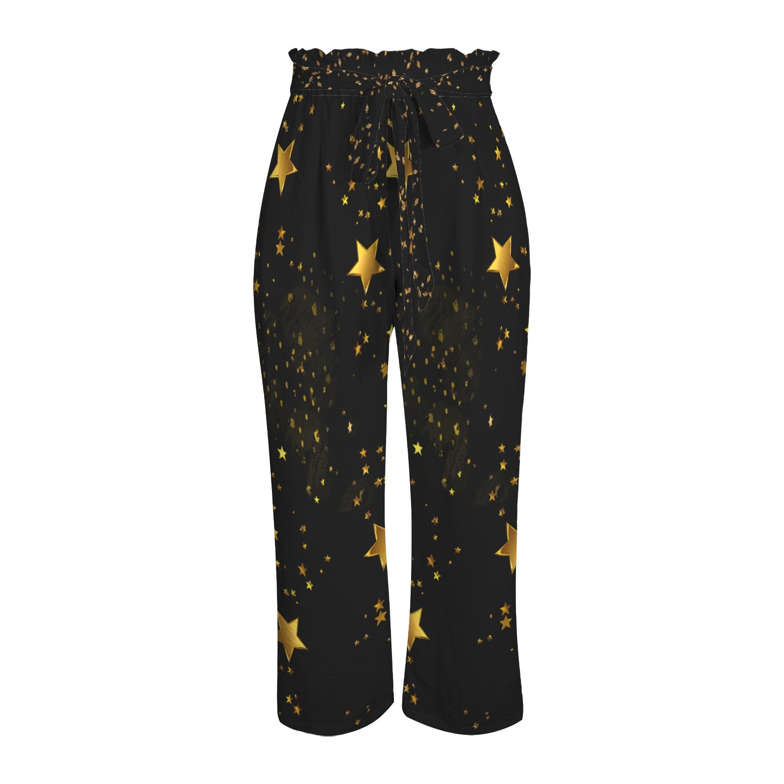 Pantalon large noir à étoiles – taille élastique à nouer & poches (S à 5XL) - Big Smiles All Sizes