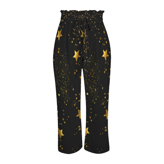 Pantalon large noir à étoiles – taille élastique à nouer & poches (S à 5XL) - Big Smiles All Sizes