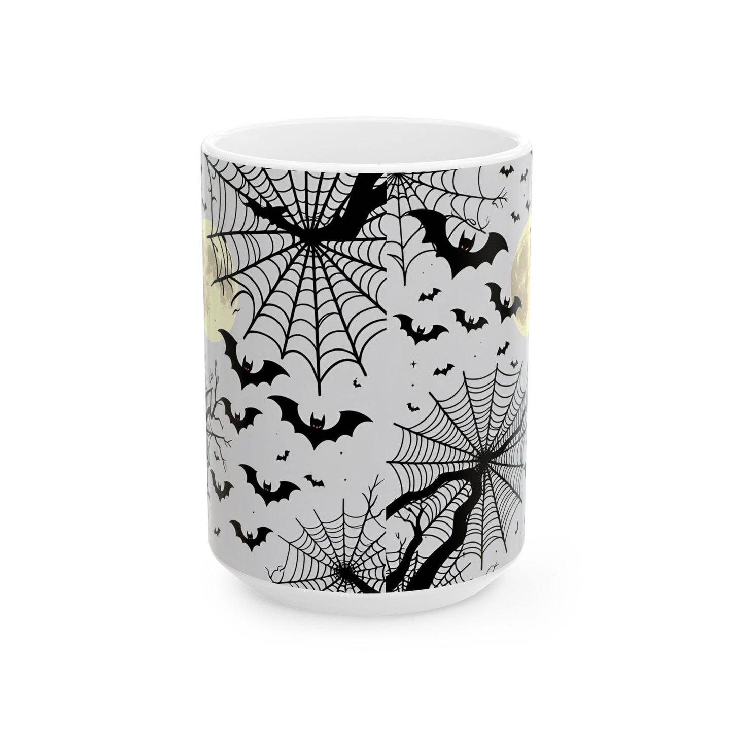 Mug Halloween 0.33 L/0.44 L, Tasse effrayante et mignonne chauves-souris, lune et toiles d’araignées | Cadeau original | Pumpkin Spice Latte