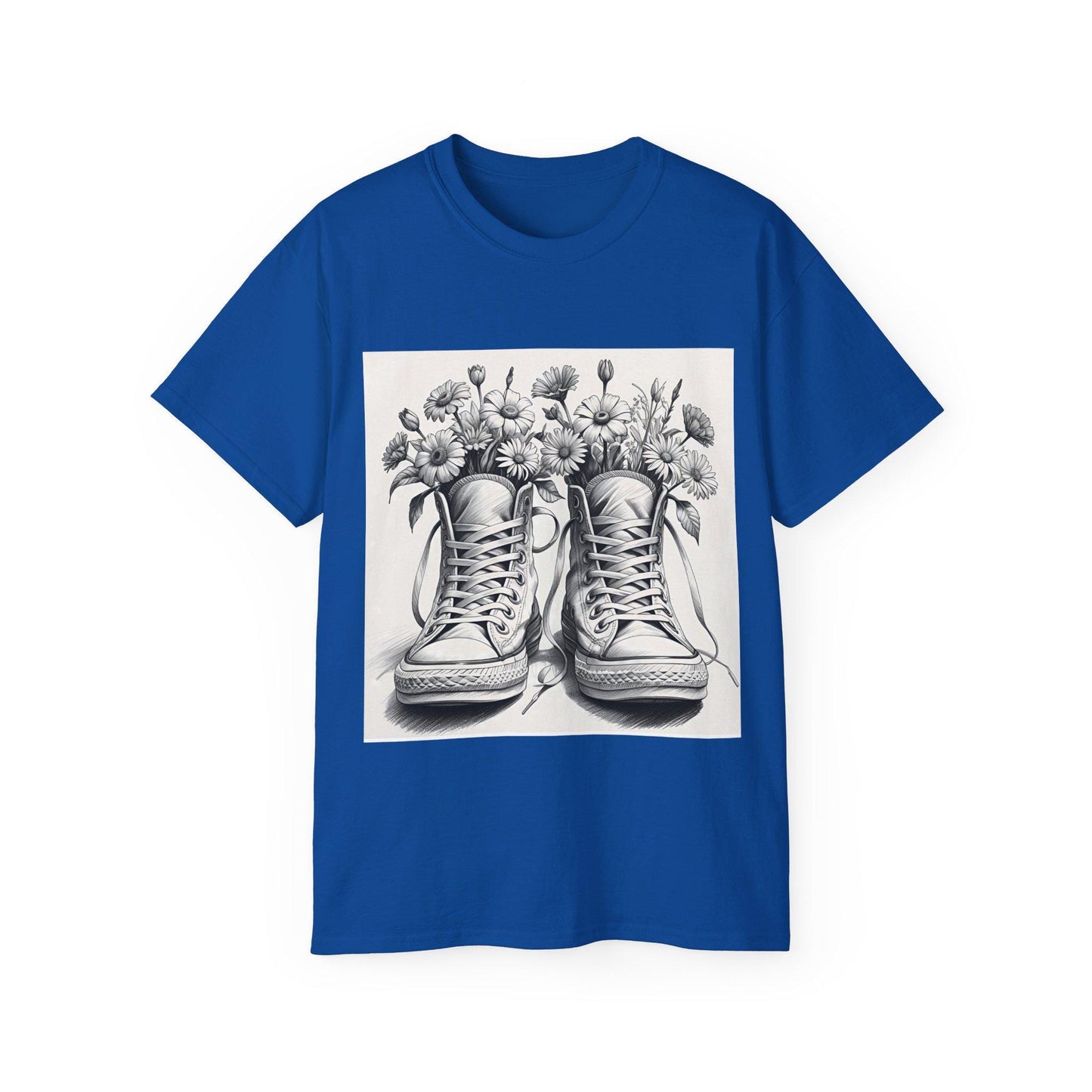 Camiseta unisex floral Converse - Algodón ultra suave, zapatillas vintage con estampado floral, tallas S-5XL
