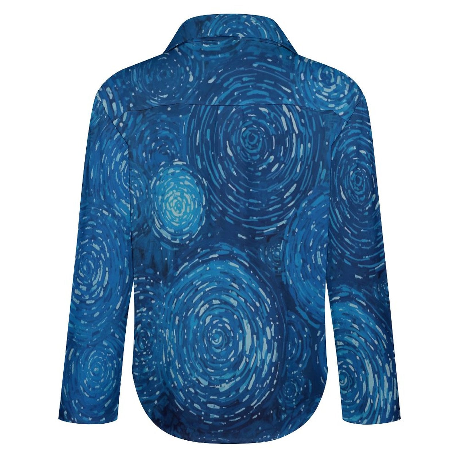 Chemise à ourlet asymétrique – manches longues, imprimé tourbillons bleus (S à 8XL) - Big Smiles All Sizes