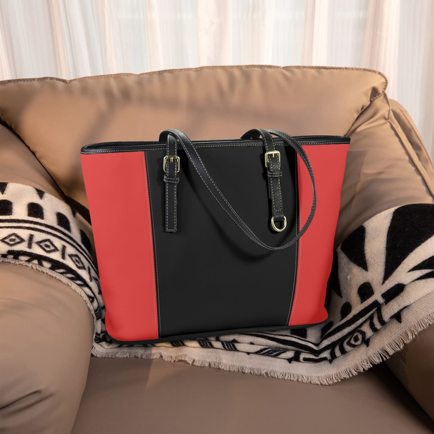 Sac cabas en cuir vegan rouge et noir – Élégance contrastée et style urbain - Big Smiles All Sizes