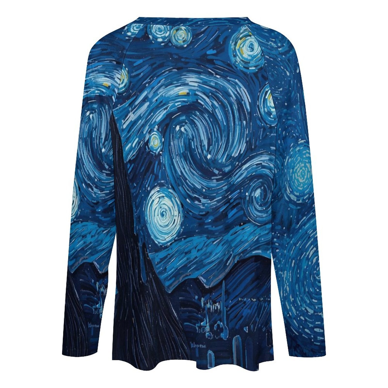 T-shirt manches longues loose à col V – imprimé “nuit étoilée” (S à 5XL) - Big Smiles All Sizes