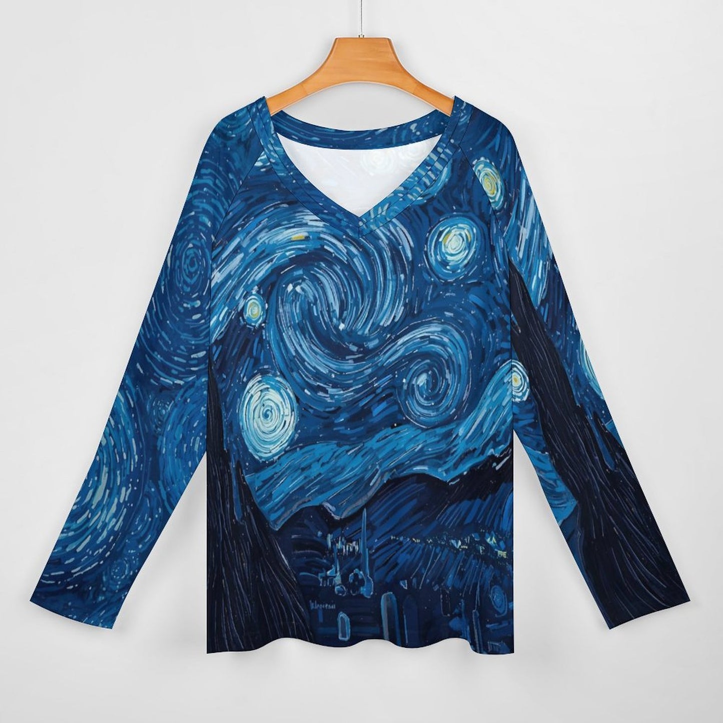 T-shirt manches longues loose à col V – imprimé “nuit étoilée” (S à 5XL) - Big Smiles All Sizes