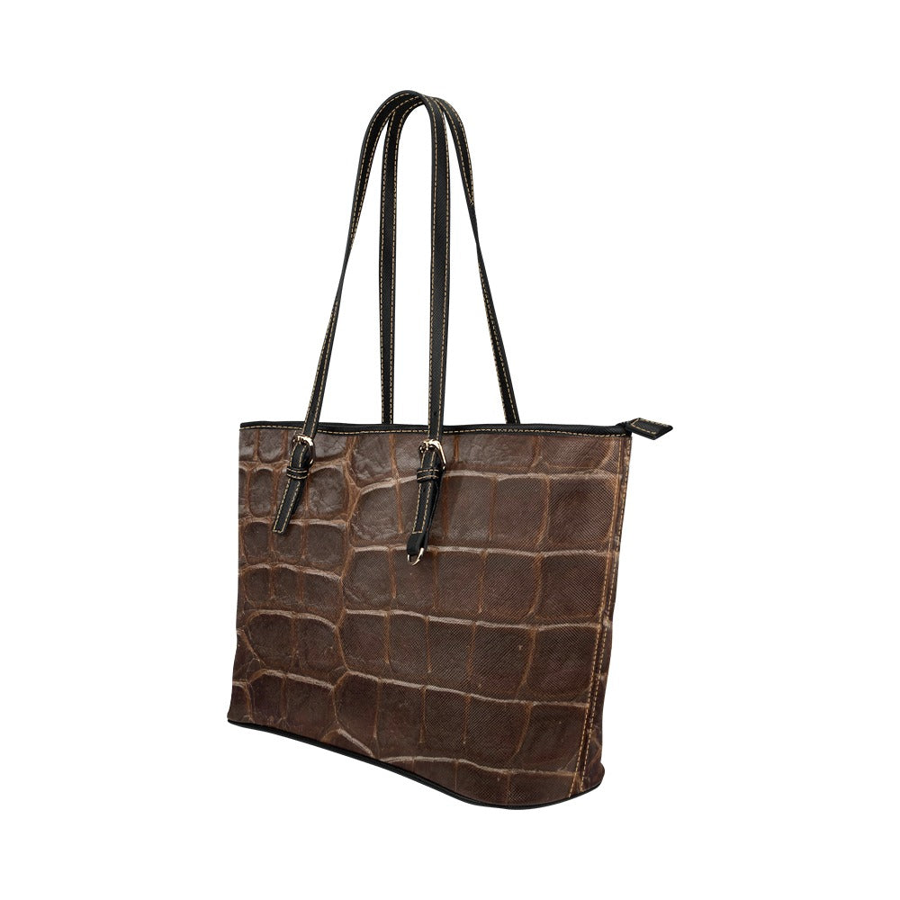 Sac cabas en cuir vegan marron – Finition croco élégante et intemporelle - Big Smiles All Sizes