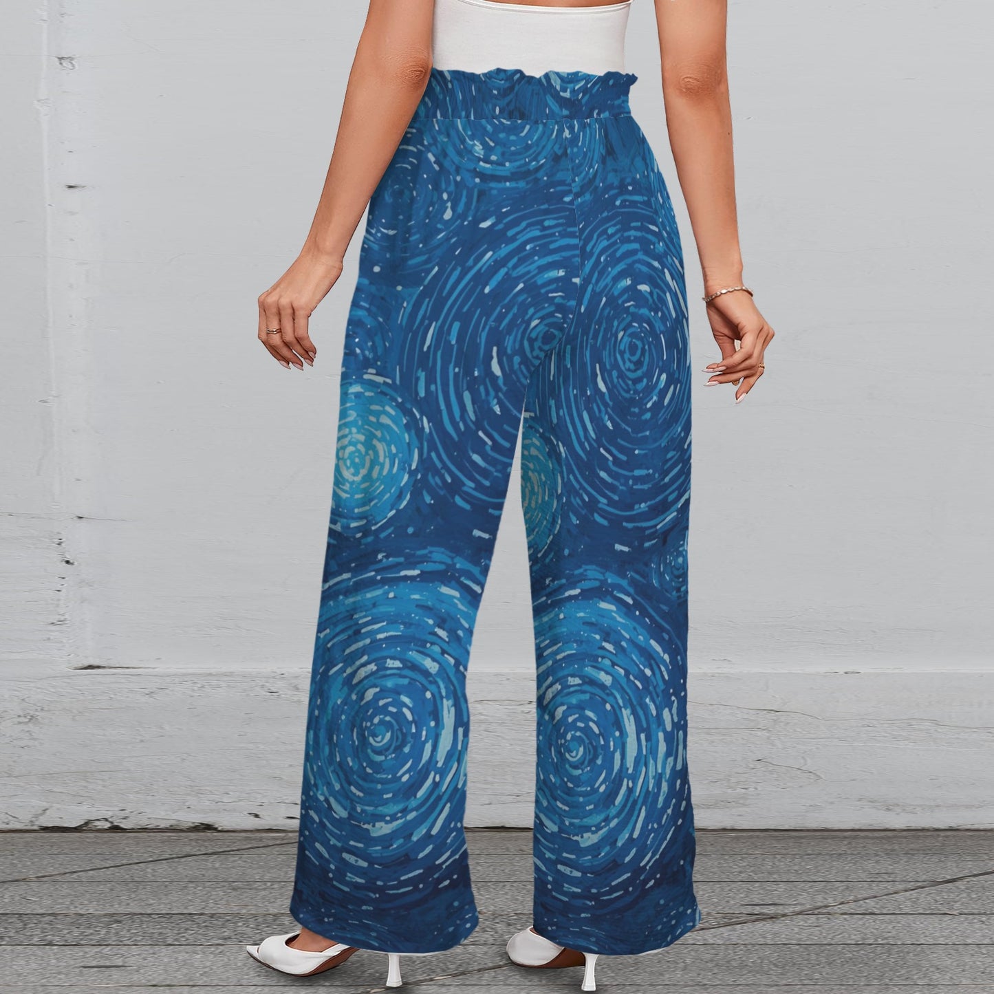 Pantalon large bleu à spirales – taille élastique à nouer & poches (S à 5XL) - Big Smiles All Sizes