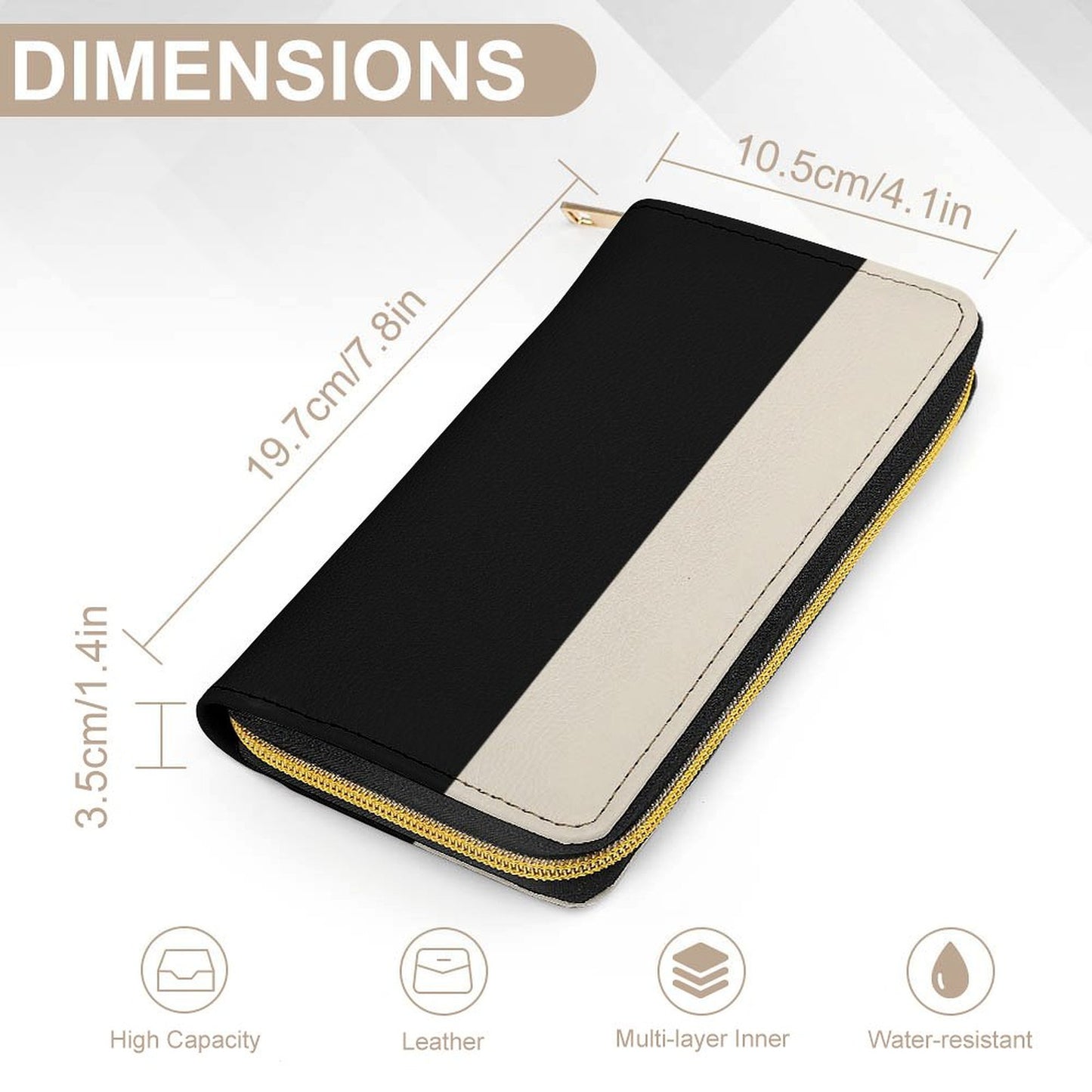 Portefeuille noir et beige en cuir vegan haut de gamme – Élégance intemporelle et grande capacité - Big Smiles All Sizes
