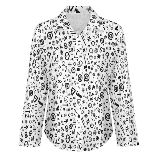 Chemise à ourlet asymétrique – imprimé doodles noir & blanc | Big Smiles