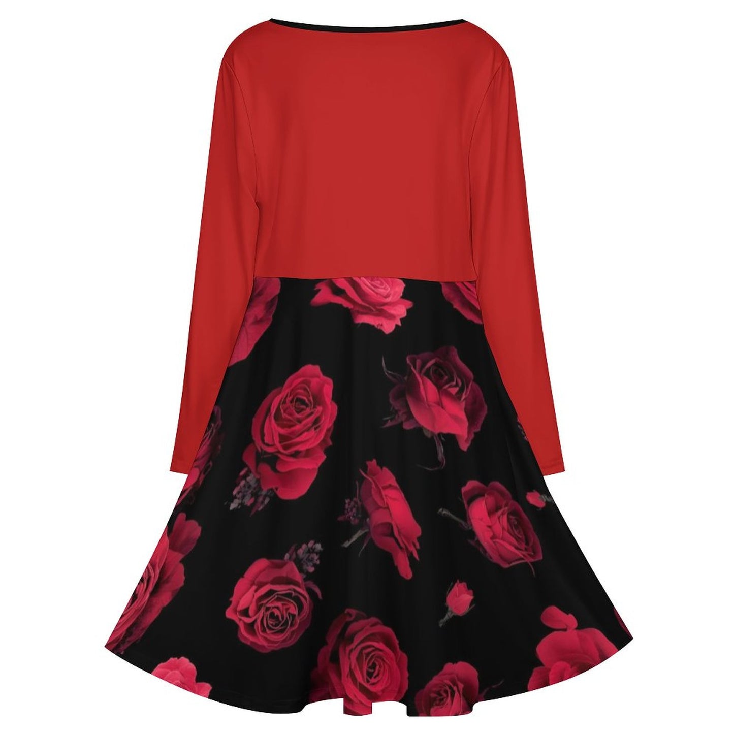 Robe grande taille col V à manches longues – imprimé roses, du S au 8XL - Big Smiles All Sizes