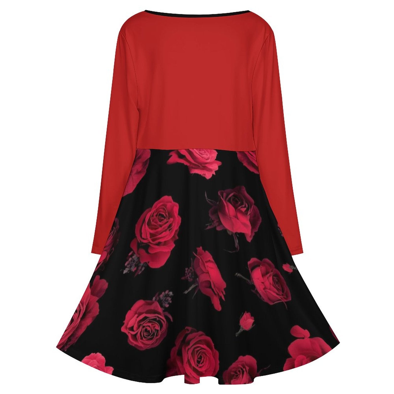 Robe grande taille col V à manches longues – imprimé roses, du S au 8XL - Big Smiles All Sizes