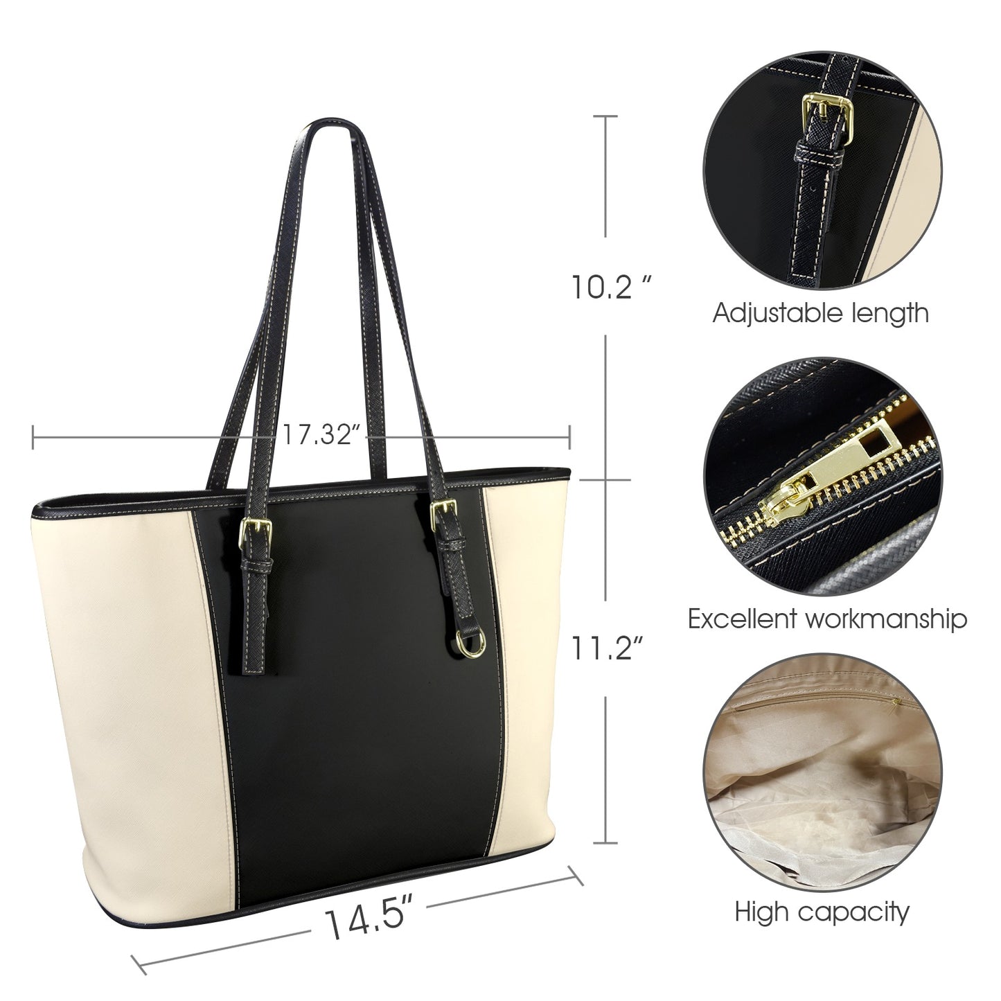 Sac cabas en cuir vegan noir et beige – Élégance urbaine et contraste raffiné - Big Smiles All Sizes