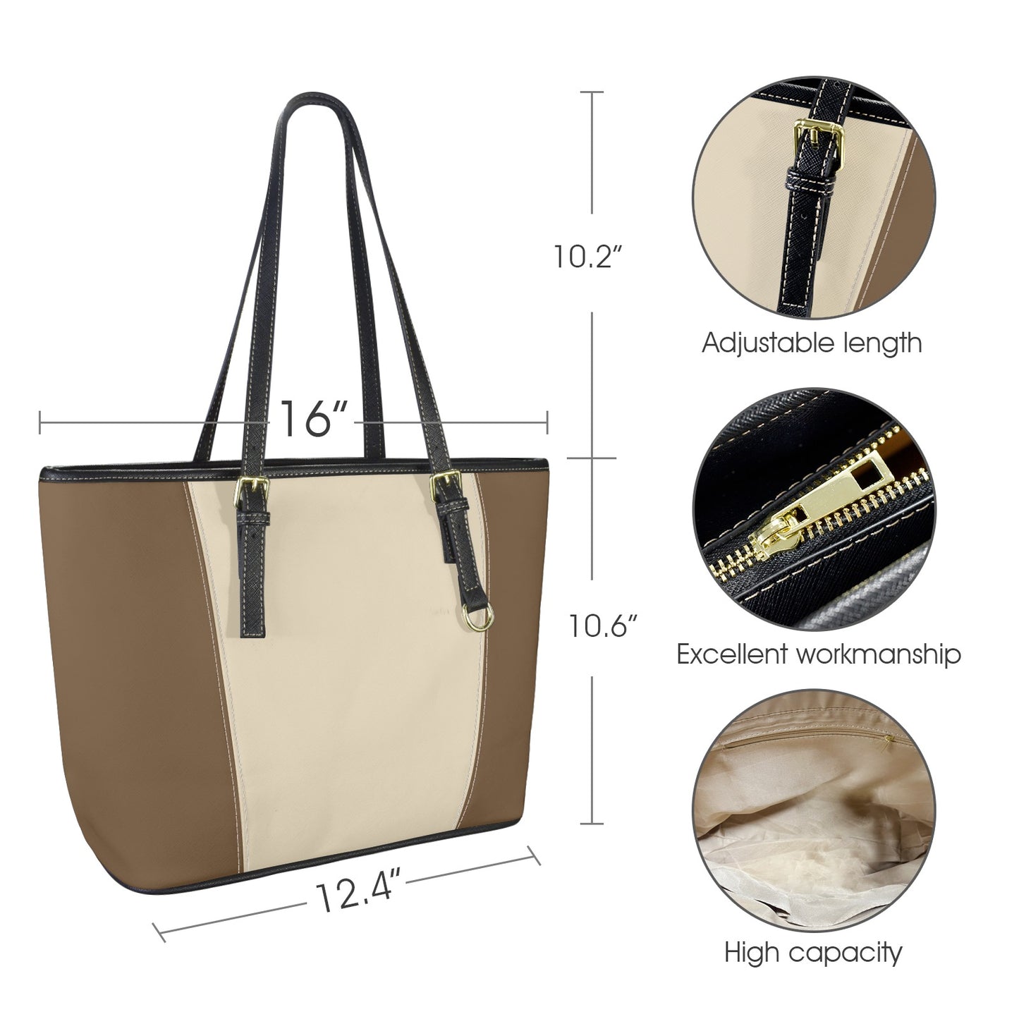 Sac cabas en cuir vegan beige et marron – Élégance naturelle et style quotidien - Big Smiles All Sizes