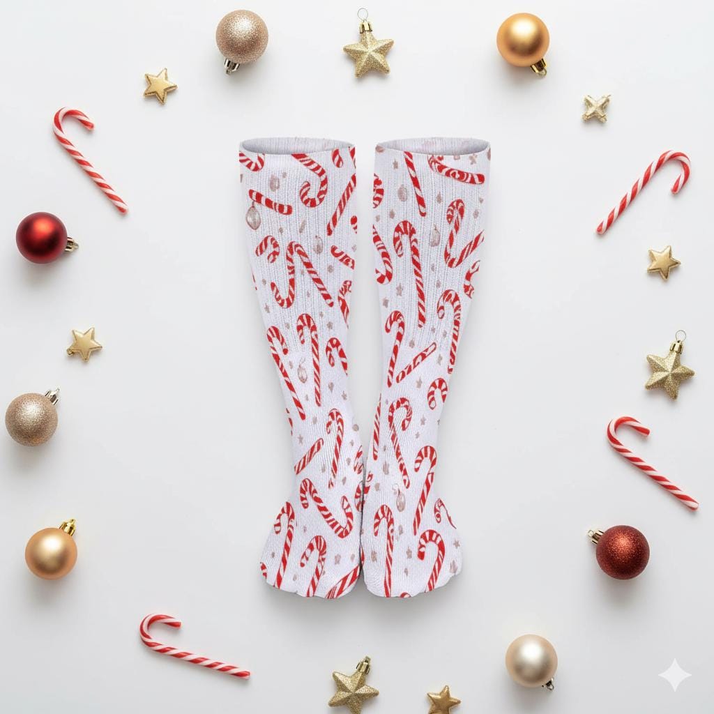 Chaussettes montantes Noël | Imprimé cannes de sucre | Unisexes, respirantes & extensibles | Mode inclusive Big Smiles