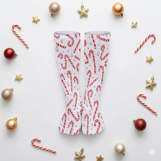 Chaussettes montantes Noël | Imprimé cannes de sucre | Unisexes, respirantes & extensibles | Mode inclusive Big Smiles