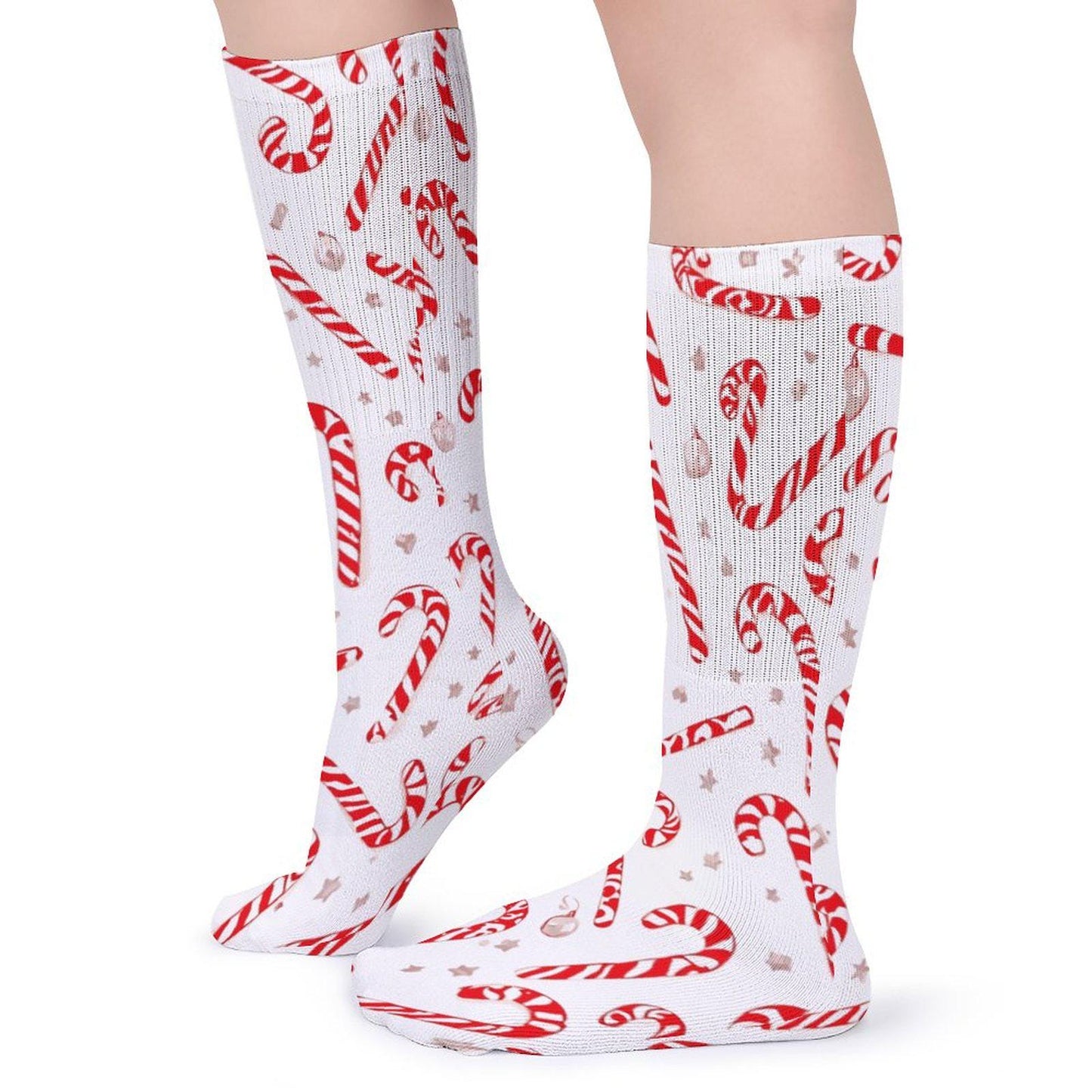 Chaussettes montantes Noël | Imprimé cannes de sucre | Unisexes, respirantes & extensibles | Mode inclusive Big Smiles