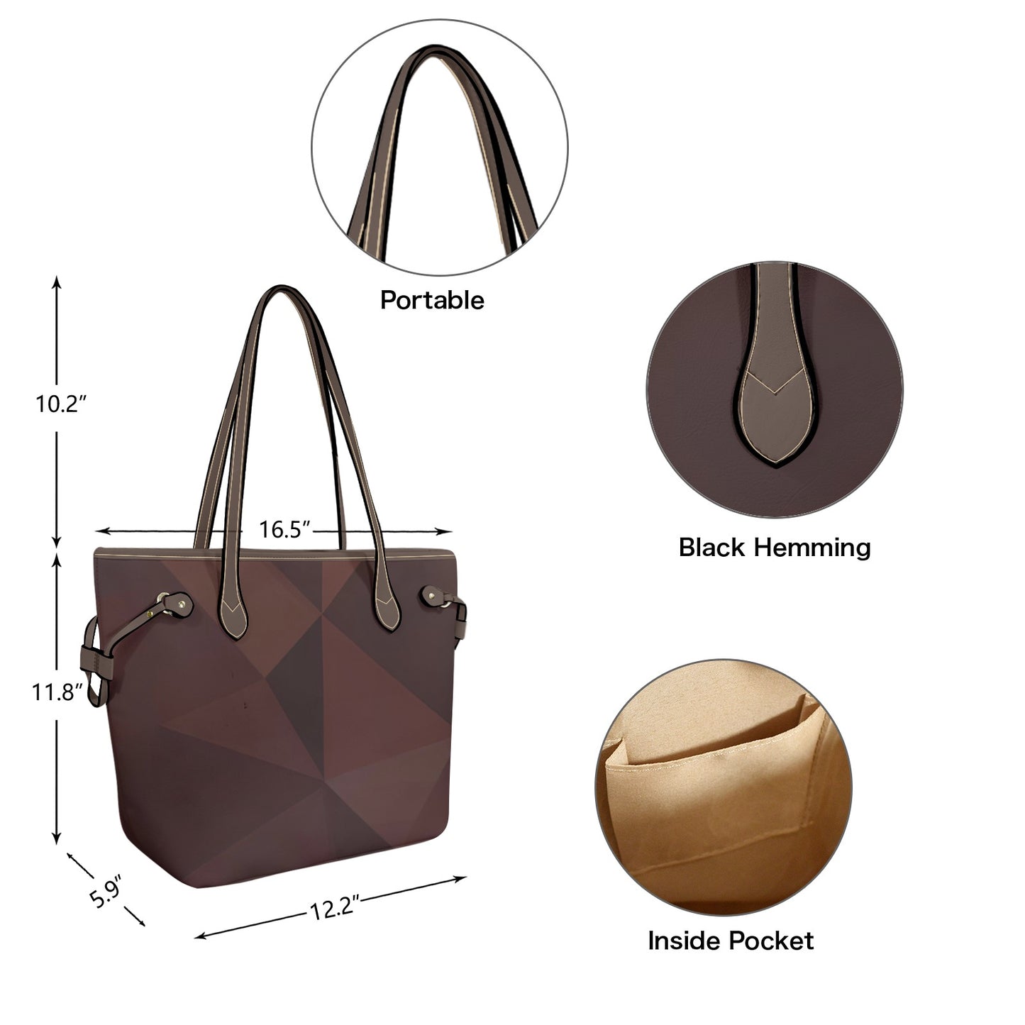 Sac cabas en cuir vegan marron – Élégance géométrique, porté main ou bandoulière - Big Smiles All Sizes