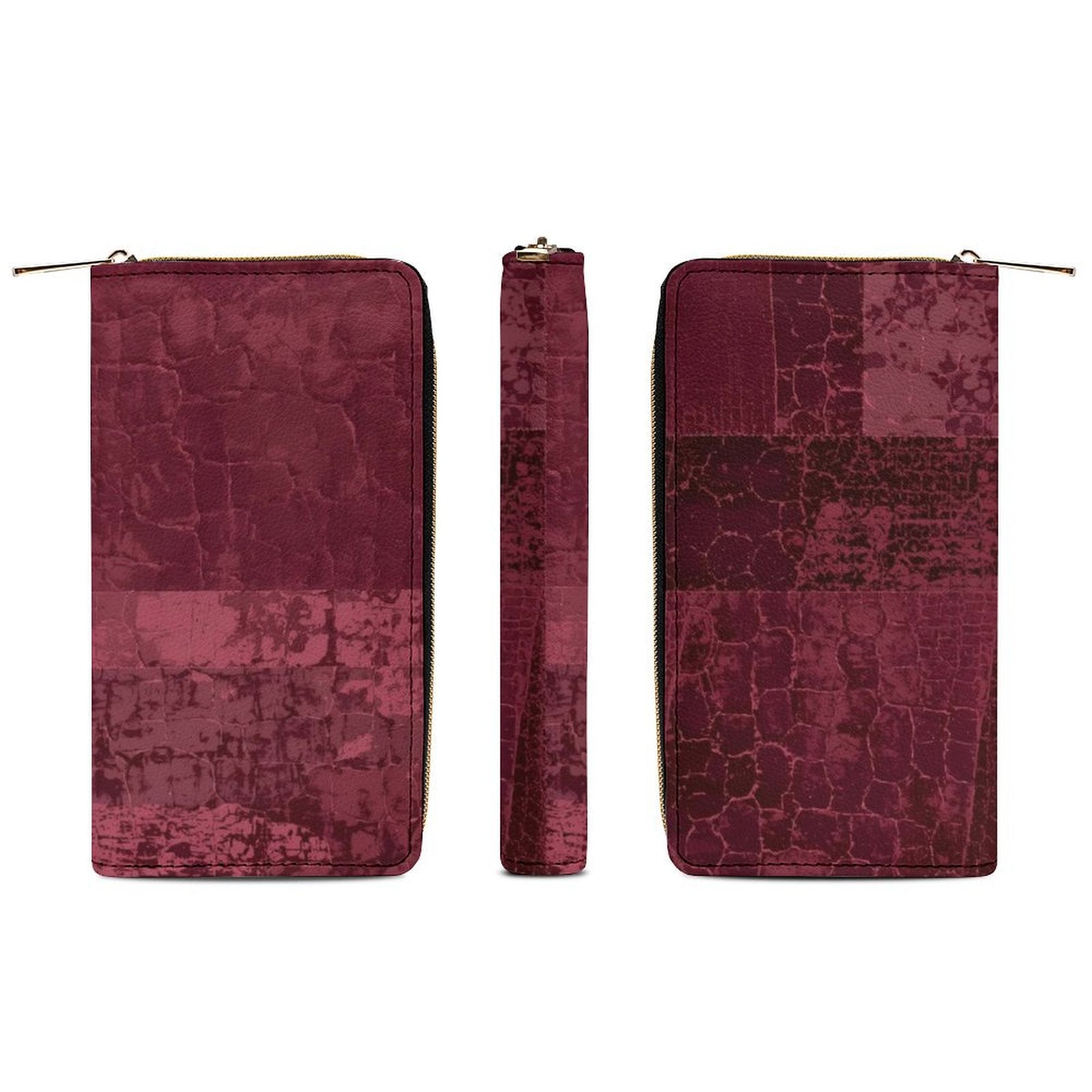 Portefeuille bordeaux patchwork en cuir vegan haut de gamme – Style artistique et grande capacité - Big Smiles All Sizes