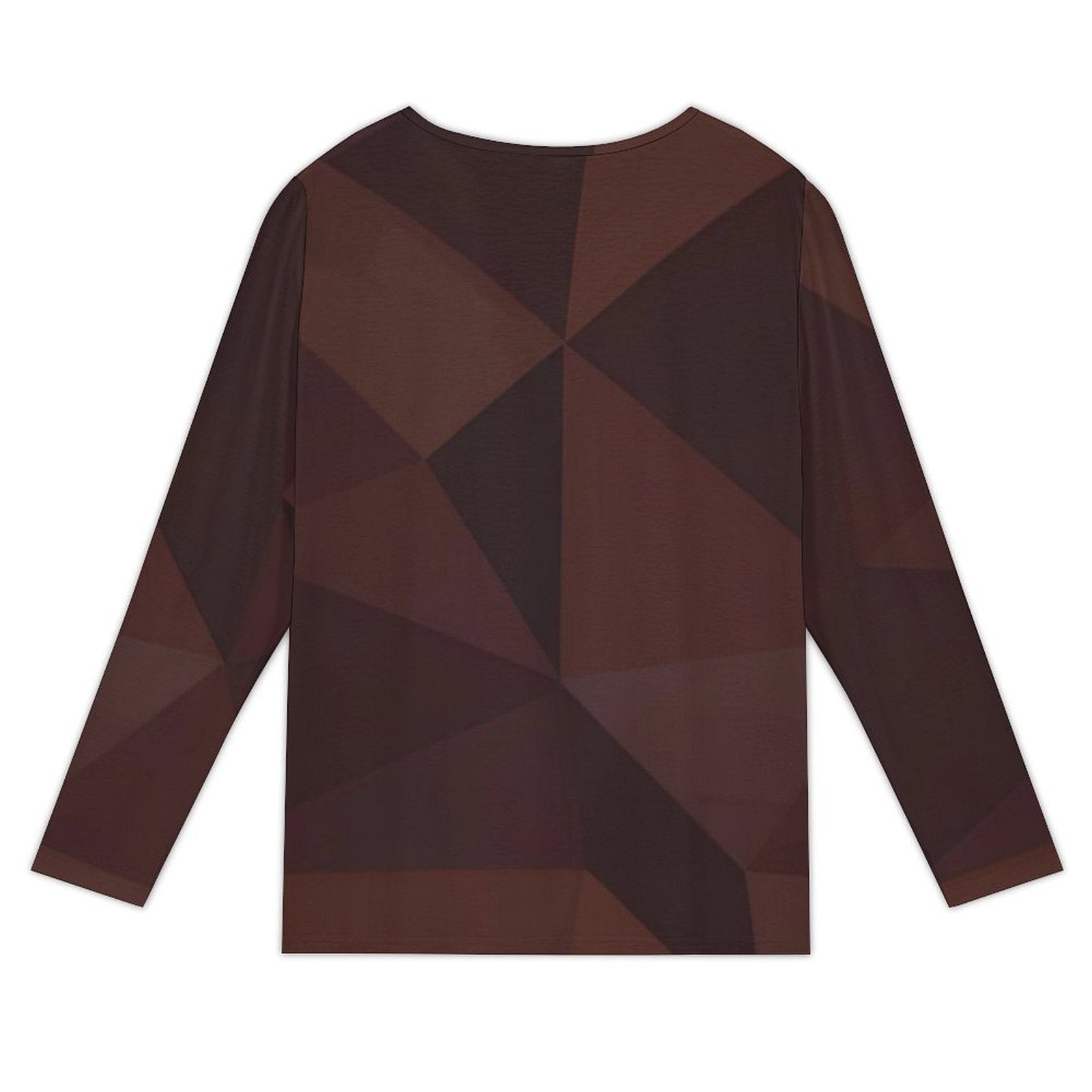 T-shirt femme manches longues – col asymétrique boutonné, imprimé géométrique brun (S à 5XL) - Big Smiles All Sizes