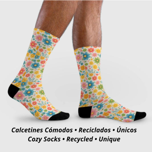 Chaussettes « Floral Pop » – mi-mollet, motif fleuri coloré, confort cosy printemps