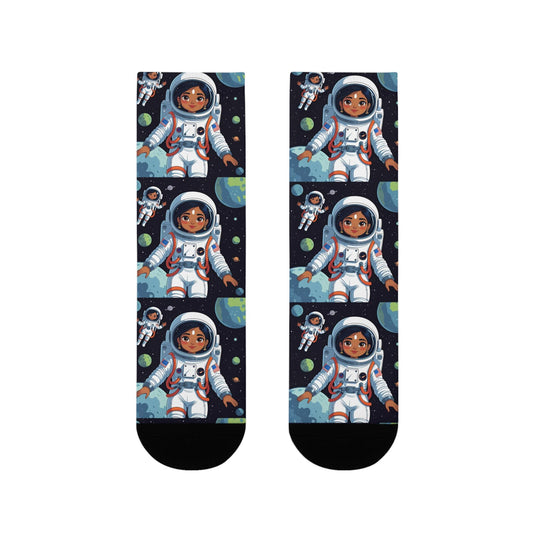 Chaussettes « Astronaut Girl » – crew sublimées, motif espace, cadeau space lovers