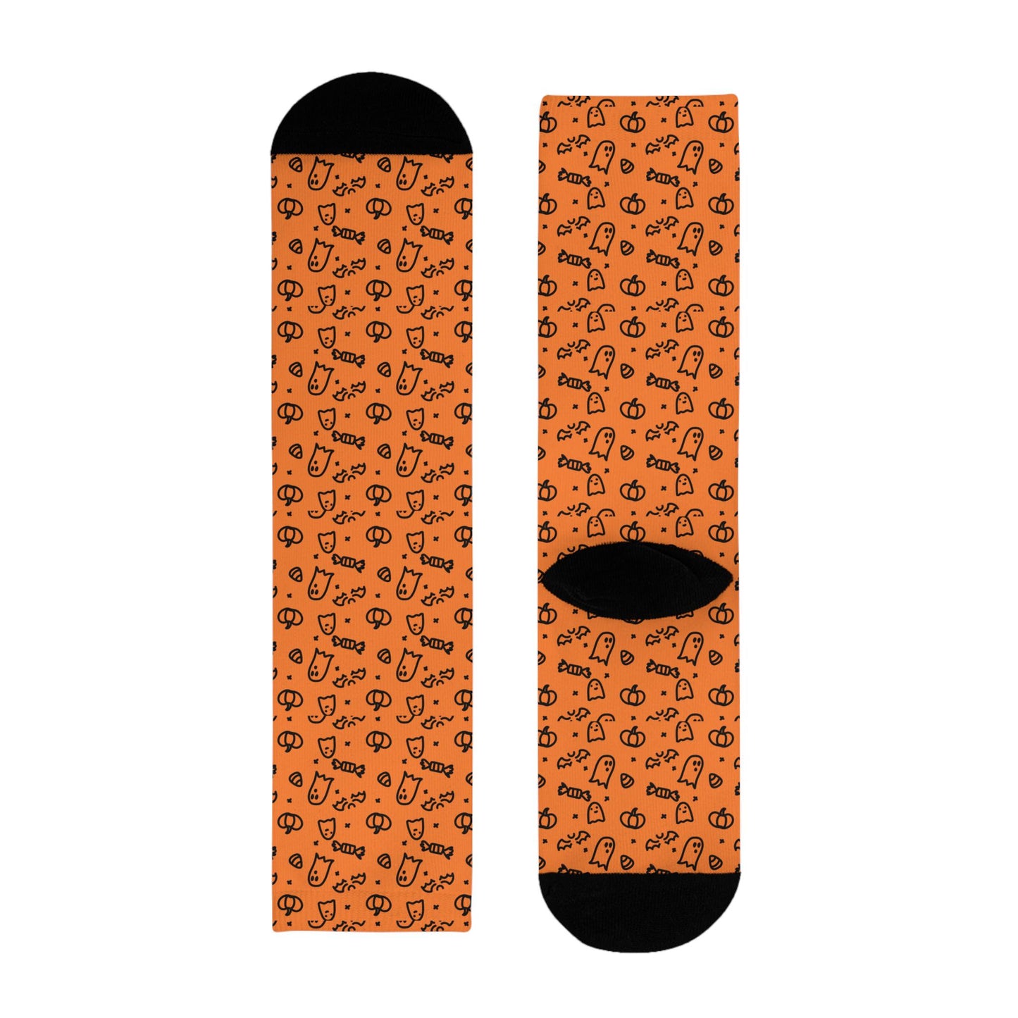 Chaussettes « Halloween » – fantômes & citrouilles, crew sublimées orange, cadeau festif automne